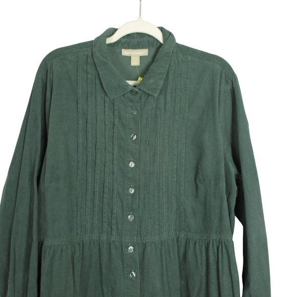 Woman Within Plus Size 24W Green Corduroy Long Sleeve Button Up Dress Modest - Picture 4 of 8